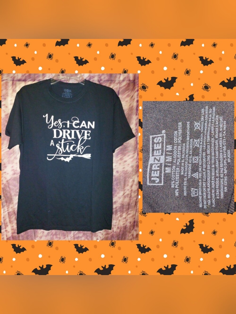 Jerzees brand Black & White Witchy Graphic Print Soft Knit T-Shirt Sz Medium